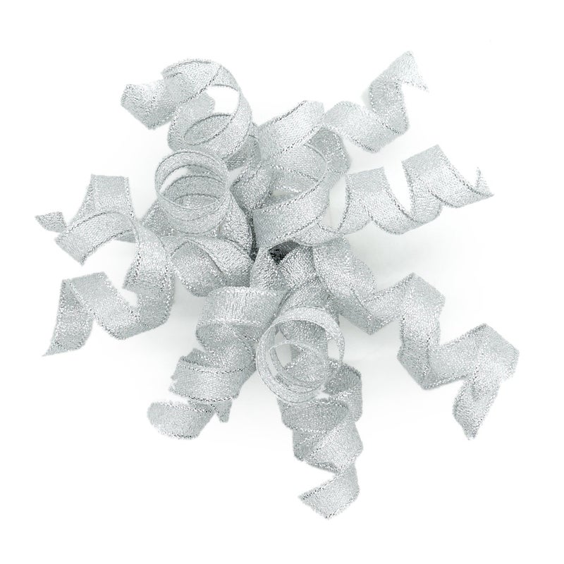 CT CRAFT LLC Silver Metallic Burst Curly Ribbon Bow 4" Wide x 6 Counts Gift Wrapping Pre-Tied Self-Adhesive Tab for Birthday Present Box Wine Bottle Baby Shower Party Christmas Hanukah - Image 1